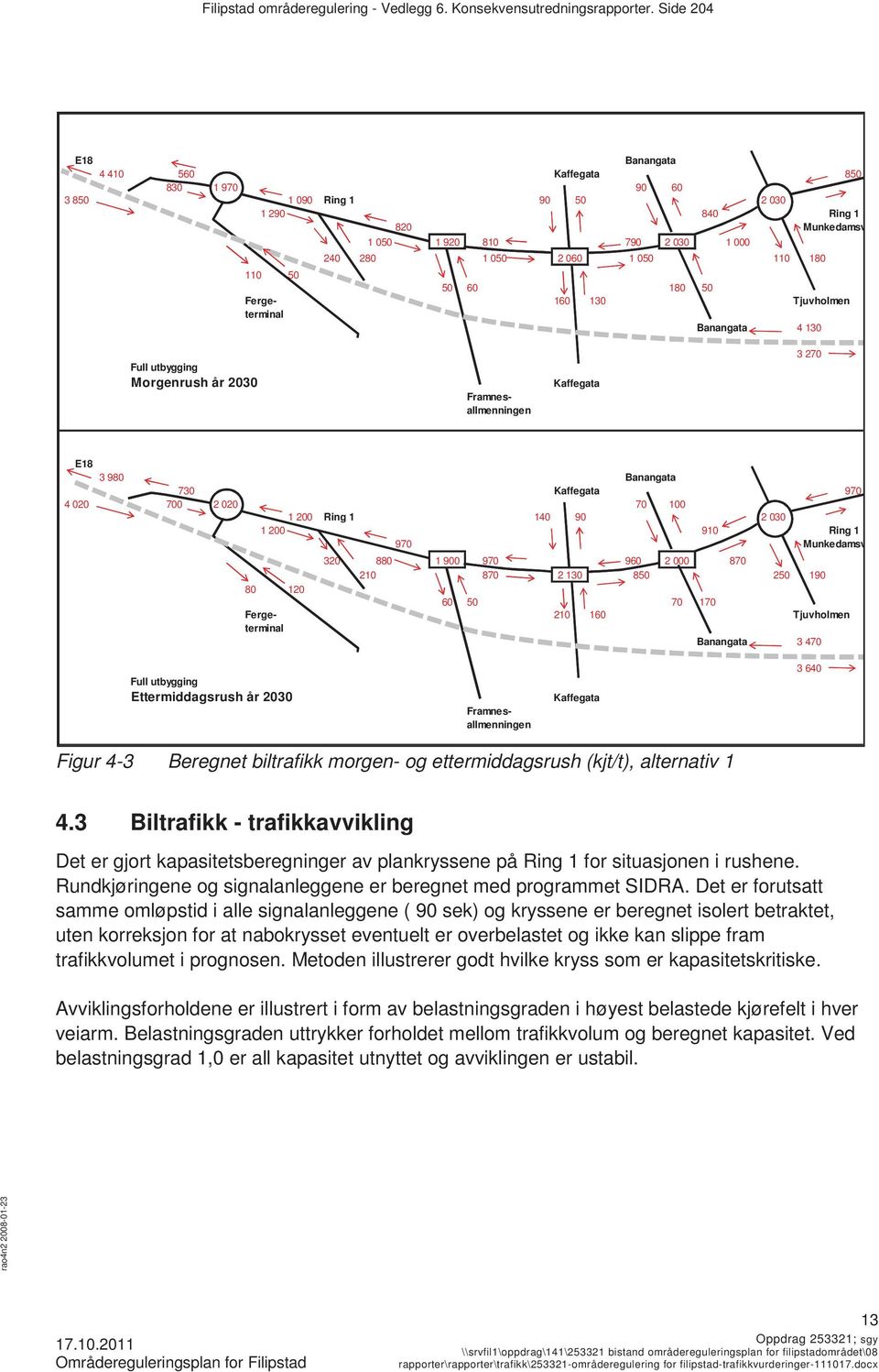 50 60 180 50 Ferge- 160 130 Tjuvholmen terminal Banangata 4 130 Full utbygging Morgenrush år 2030 Framnesallmenningen Kaffegata 3 270 E18 3 980 Banangata 730 Kaffegata 970 4 020 700 2 020 70 100 1