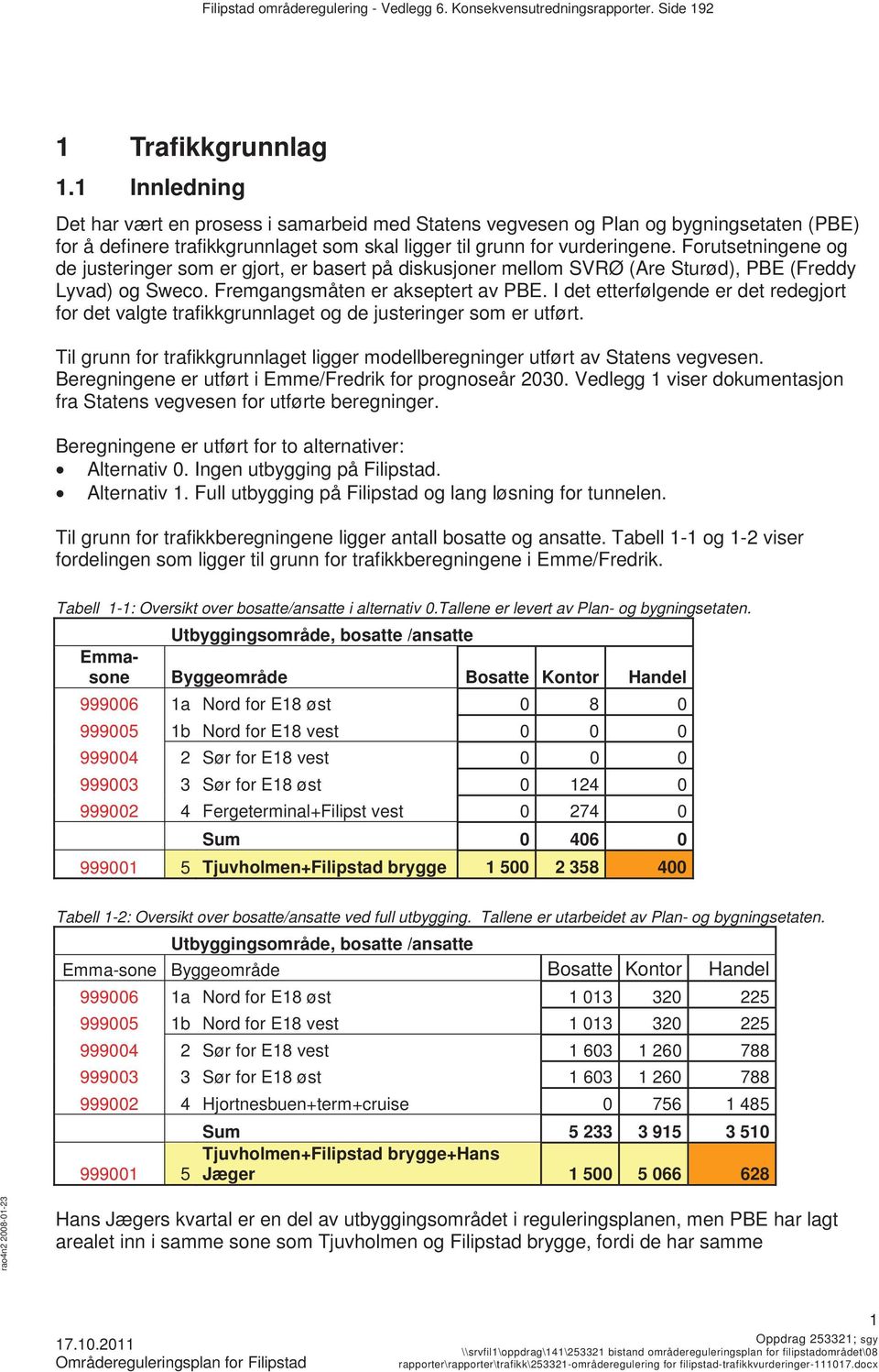 Forutsetningene og de justeringer som er gjort, er basert på diskusjoner mellom SVRØ (Are Sturød), PBE (Freddy Lyvad) og Sweco. Fremgangsmåten er akseptert av PBE.