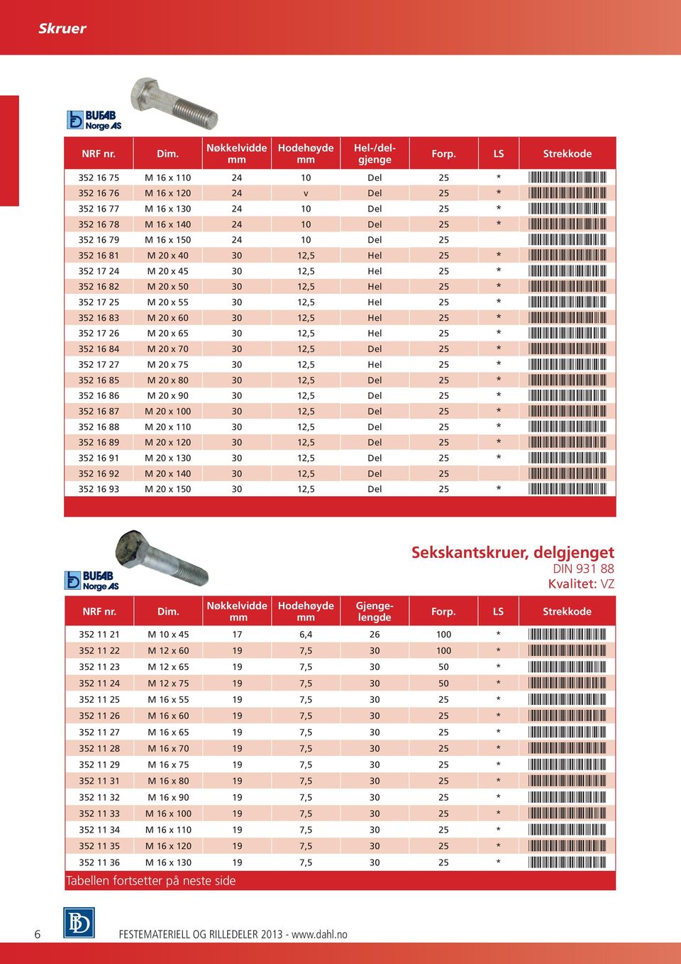 16 79 M 16 x 150 24 10 Del 25 *3521679* 352 16 81 M 20 x 40 30 12,5 Hel 25 * *3521681* 352 17 24 M 20 x 45 30 12,5 Hel 25 * *3521724* 352 16 82 M 20 x 50 30 12,5 Hel 25 * *3521682* 352 17 25 M 20 x