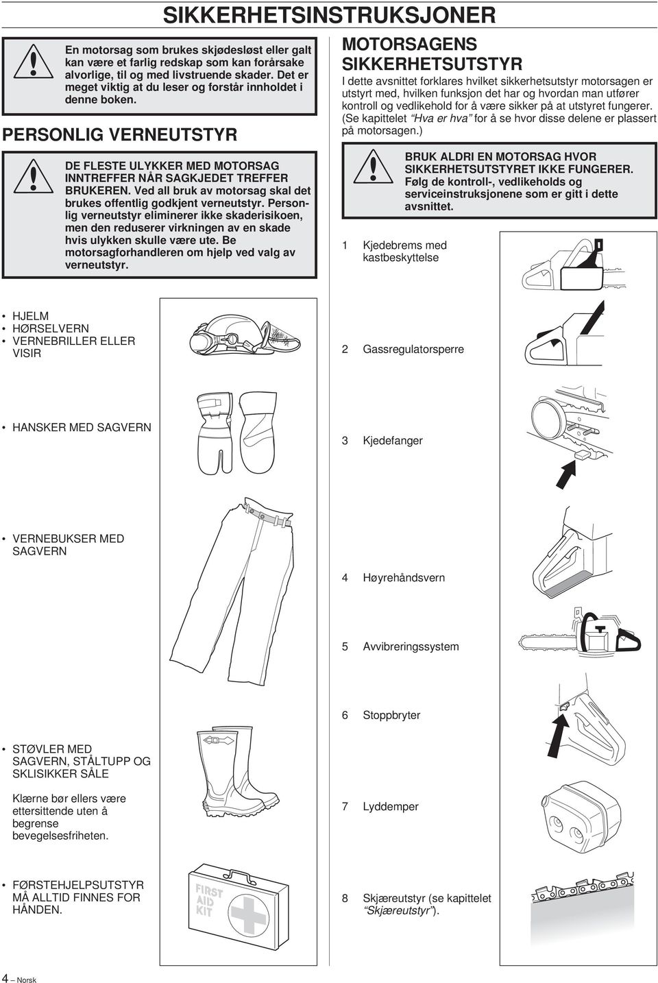 Personlig verneutstyr eliminerer ikke skaderisikoen, men den reduserer virkningen av en skade hvis ulykken skulle være ute. Be motorsagforhandleren om hjelp ved valg av verneutstyr.