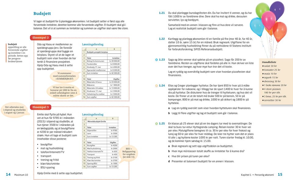 Dere skal ha mat og drikke, dessuten servietter, lys og bordpynt. Samarbeid med en annen i klassen og finn ut hva dere vil servere. Lag et realistisk budsjett som går i balanse.