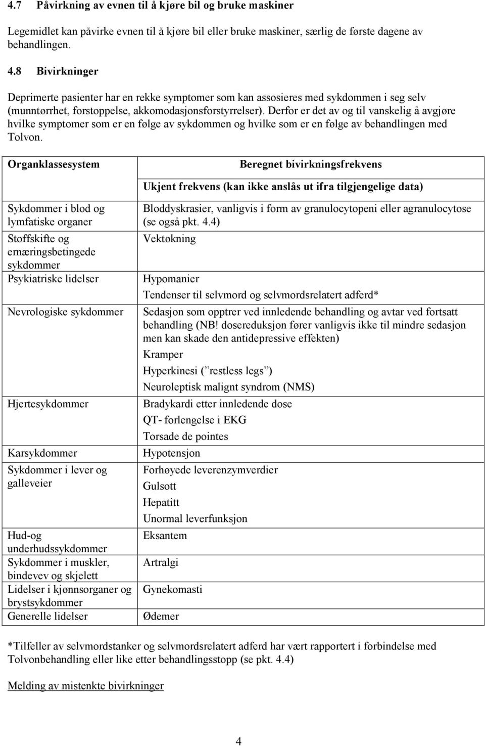 Derfor er det av og til vanskelig å avgjøre hvilke symptomer som er en følge av sykdommen og hvilke som er en følge av behandlingen med Tolvon.