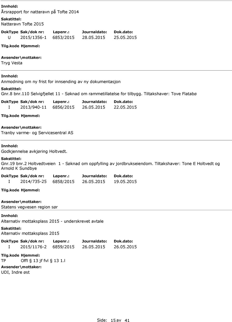 2015 Tranby varme- og Servicesentral AS Godkjennelse avkjøring Holtvedt. Gnr.19 bnr.2 Holtvedtveien 1 - Søknad om oppfylling av jordbrukseiendom.