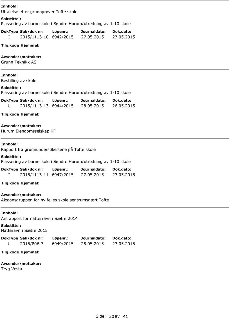 fra grunnundersøkelsene på Tofte skole Plassering av barneskole i Søndre Hurum/utredning av 1-10 skole 2015/1113-11 6947/2015 Aksjonsgruppen