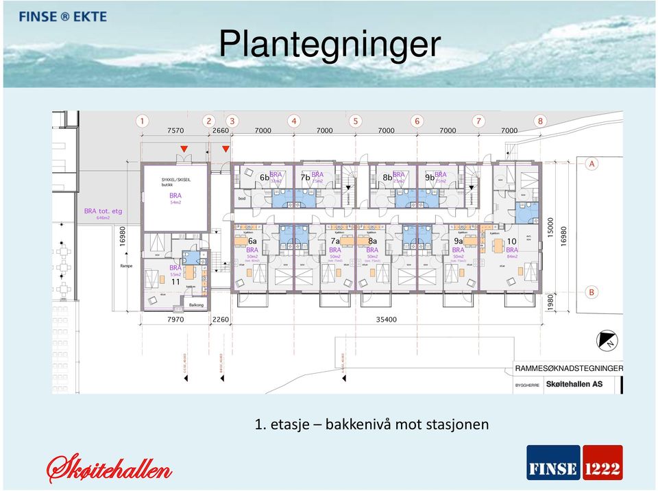 003 bøttekott 2 3 4 5 6 7 7570 2660 7000 7000 7000 7000 7000 50m2 (tot: 7) 7970 2260 35400 2 9b 2 50m2 (tot: 7) bøttekott 84m2 evt. 8 15000 1980 16980 A B N RAMMESØKNADSTEGNINGER BYGGHERRE AS 1.