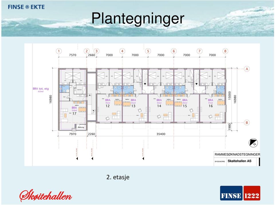 003 92m2 12 13 14 15 16 7970 2260 35400 8 91m2 8 15000 1980 16980 A B N RAMMESØKNADSTEGNINGER BYGGHERRE AS 2. etasje PROSJEKT PROSJEKT NR. TEGNING Finse 06.