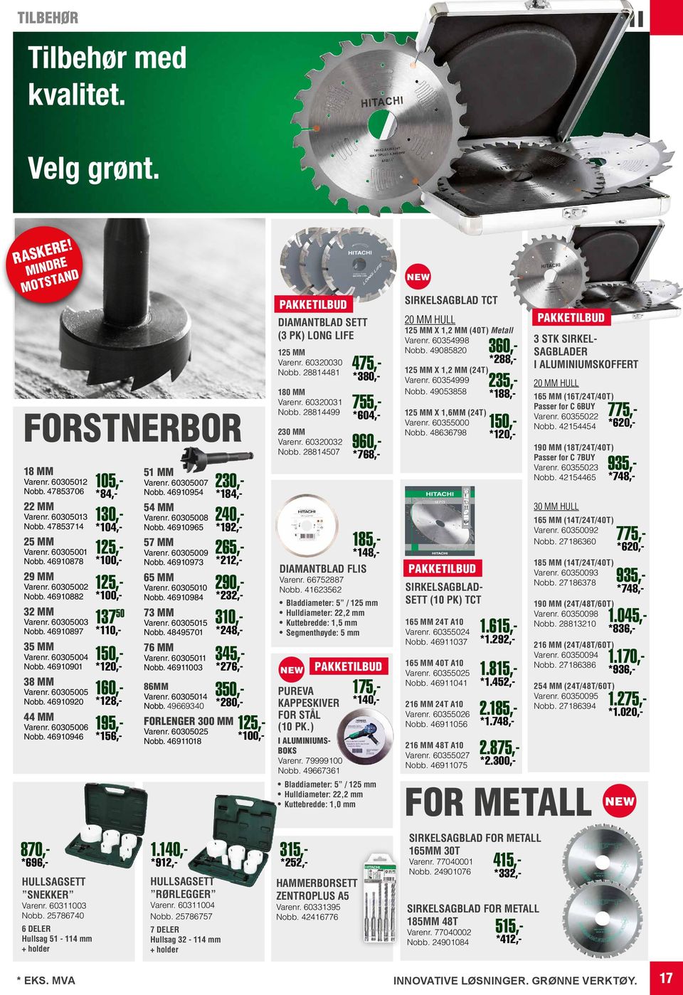 60305005 Nobb. 46910920 44 MM Varenr. 60305006 Nobb. 46910946 HULLSAGSETT SNEKKER Varenr. 60311003 Nobb. 25786740 6 deler Hullsag 51-114 mm + holder 51 MM Varenr. 60305007 Nobb. 46910954 54 MM Varenr.