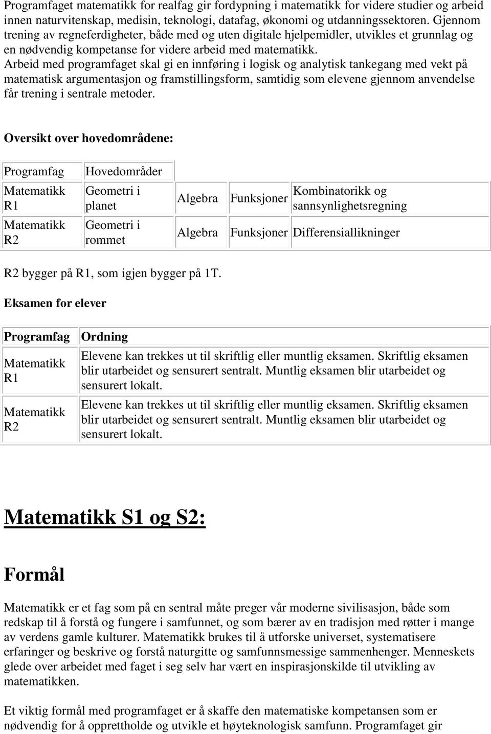 Arbeid med programfaget skal gi en innføring i logisk og analytisk tankegang med vekt på matematisk argumentasjon og framstillingsform, samtidig som elevene gjennom anvendelse får trening i sentrale