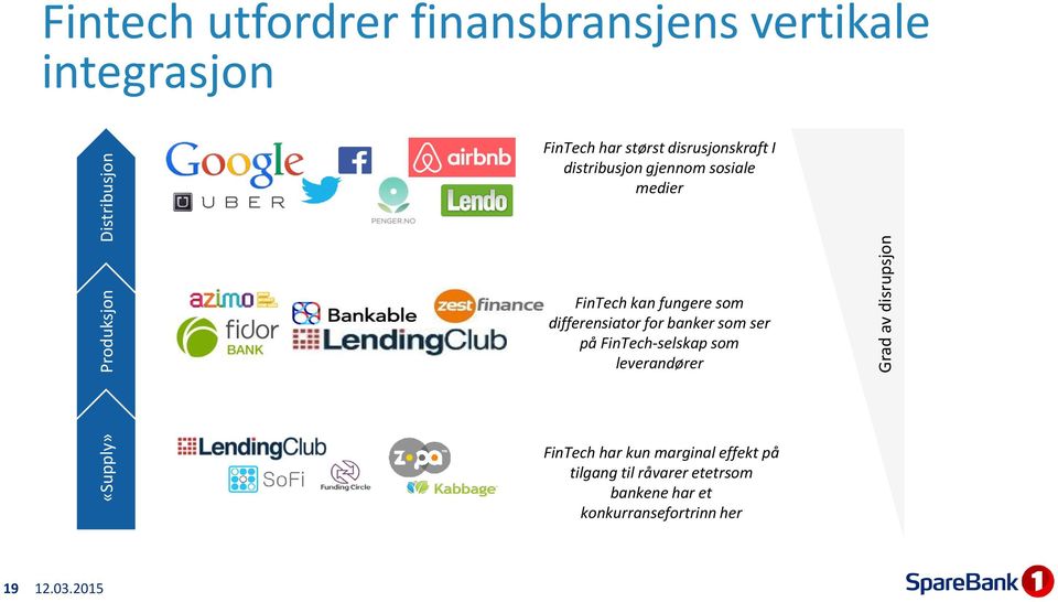 kan fungere som differensiator for banker som ser på FinTech-selskap som leverandører FinTech