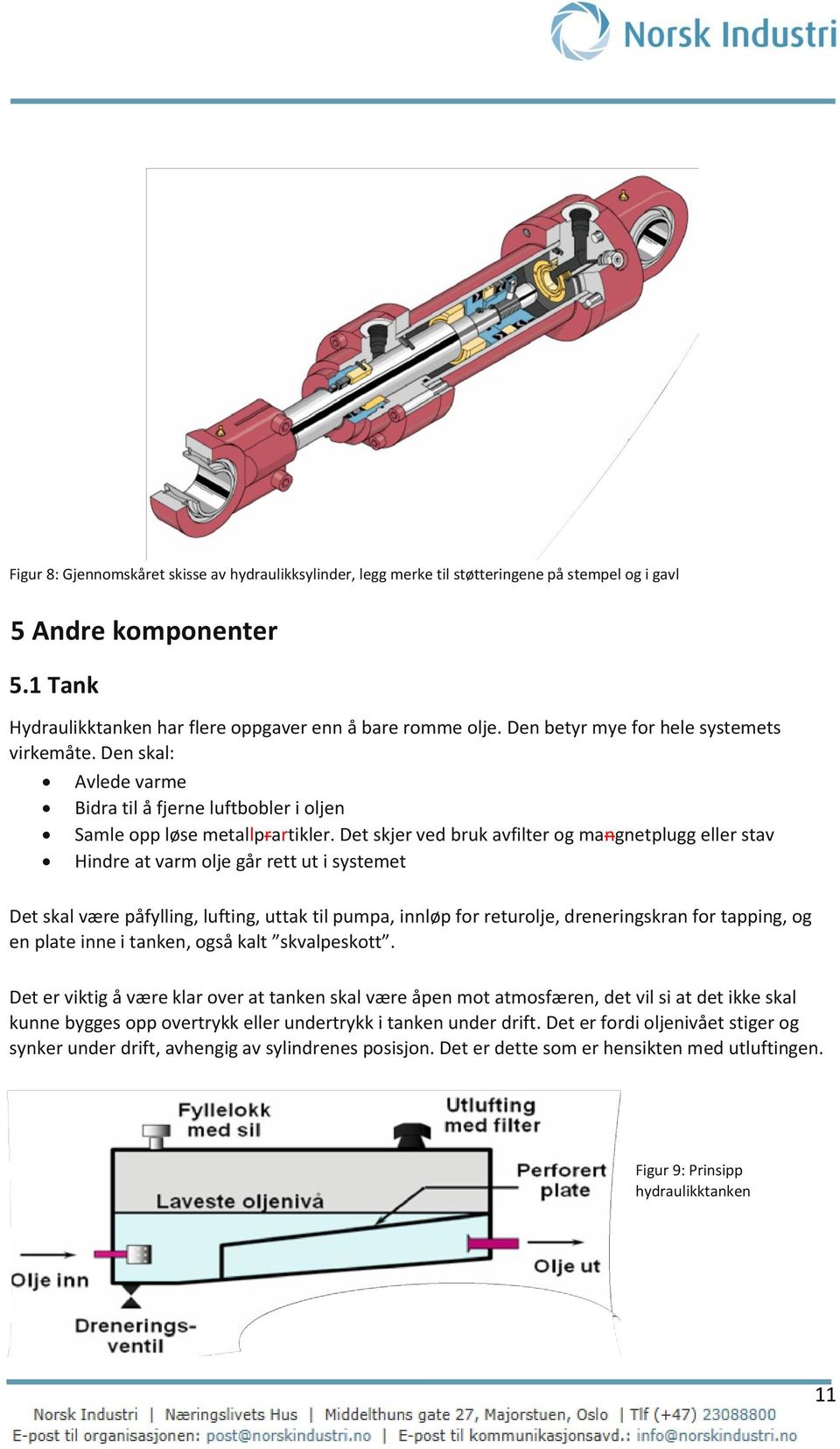 Det skjer ved bruk avfilter og mangnetplugg eller stav Hindre at varm olje går rett ut i systemet Det skal være påfylling, lufting, uttak til pumpa, innløp for returolje, dreneringskran for tapping,