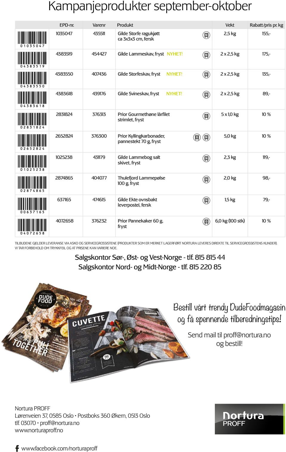 2 x 2,5 kg 89,- 2831824 376313 Prior ourmethøne lårfilet strimlet, fryst 5 x 1,0 kg 10 % 2652824 376300 Prior Kyllingkarbonader, pannestekt 70 g, fryst 5,0 kg 10 % 1025238 431179 ilde Lammebog salt