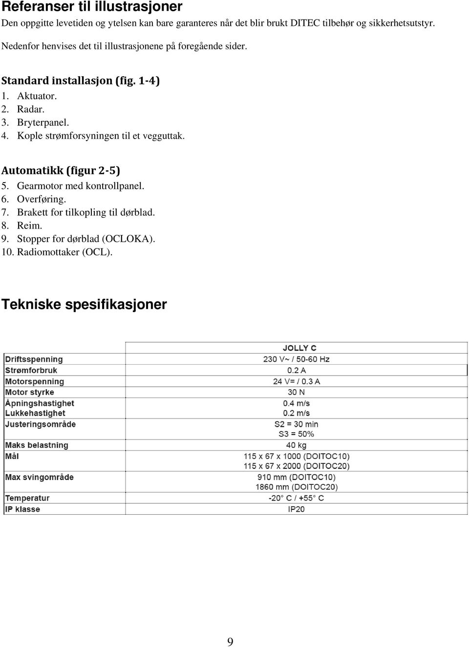 Radar. 3. Bryterpanel. 4. Kople strømforsyningen til et vegguttak. Automatikk (figur 2 5) 5. Gearmotor med kontrollpanel. 6.