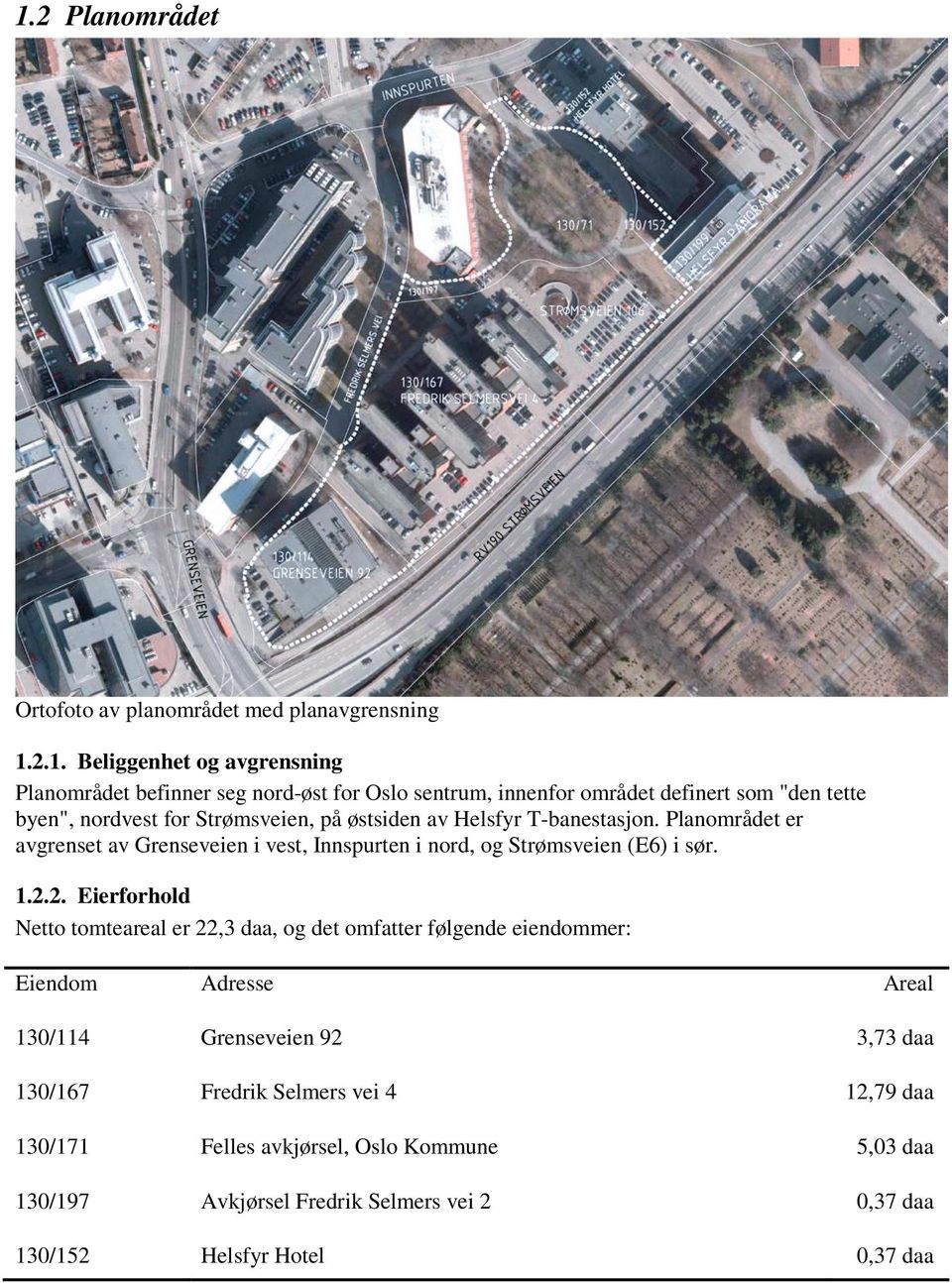 Planområdet er avgrenset av Grenseveien i vest, Innspurten i nord, og Strømsveien (E6) i sør. 1.2.