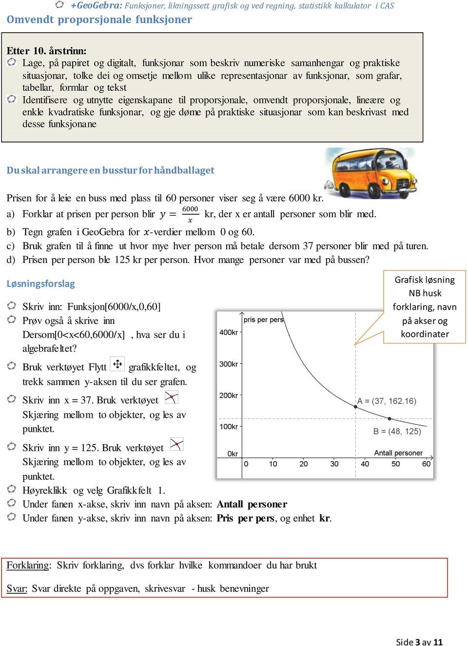 formlar og tekst Identifisere og utnytte eigenskapane til proporsjonale, omvendt proporsjonale, lineære og enkle kvadratiske funksjonar, og gje døme på praktiske situasjonar som kan beskrivast med