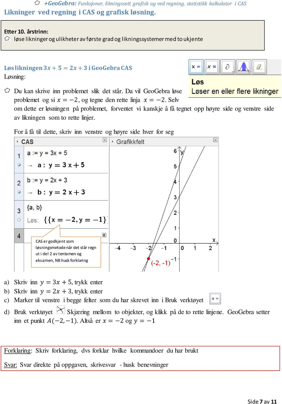 Da vil GeoGebra løse problemet og si, og tegne den rette linja.