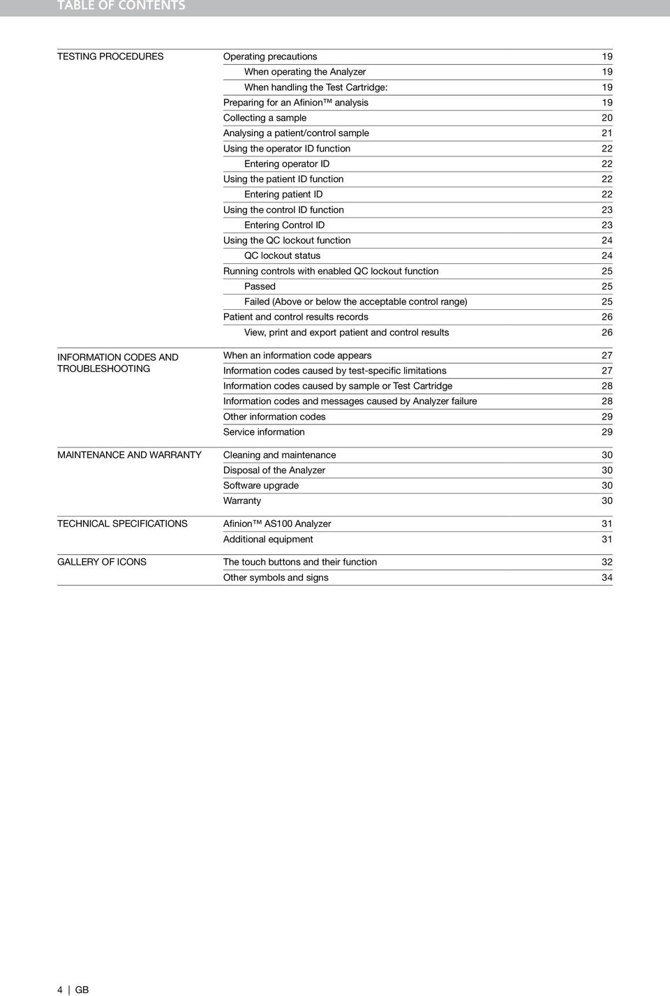 Using the QC lockout function 24 QC lockout status 24 Running controls with enabled QC lockout function 25 Passed 25 Failed (Above or below the acceptable control range) 25 Patient and control