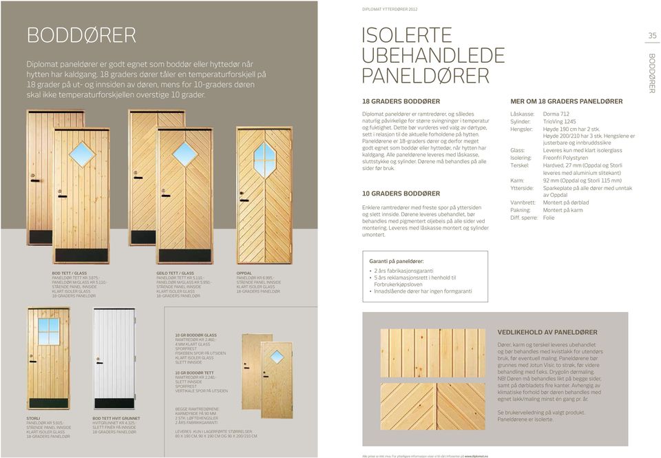 ISOLERTE UBEHANDLEDE PANELDØRER 18 GRADERS BODDØRER MER OM 18 GRADERS PANELDØRER 35 TEKNISK BODDØRER Diplomat paneldører er ramtredører, og således naturlig påvirkelige for større svingninger i