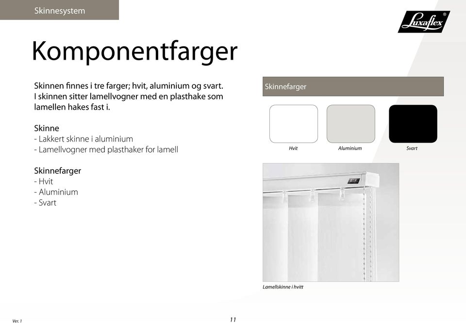 Skinne - Lakkert skinne i aluminium - Lamellvogner med plasthaker for lamell