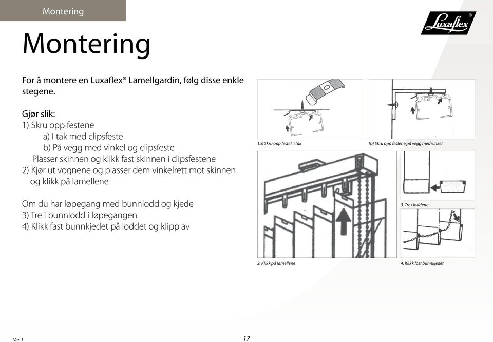 UPPSPÄNDA TYPER: Observera att både topp- och bottenskena Lamel / Lamell tt påsen är ordentligt tillsluten. skall monteras.