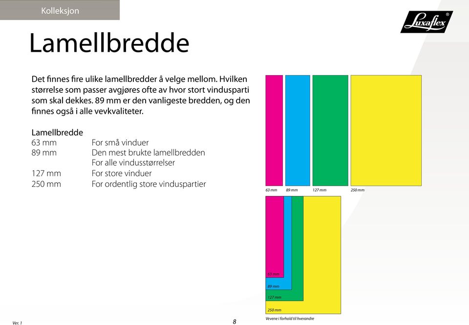 89 mm er den vanligeste bredden, og den finnes også i alle vevkvaliteter.