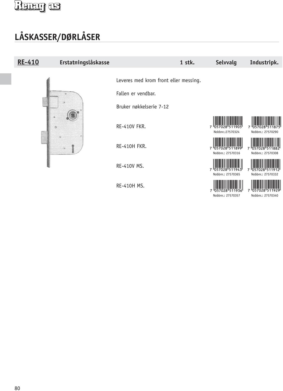 Bruker nøkkelserie 7-12 RE-410 FKR. Nobbnr.:27570324 Nobbnr.: 27570290 RE-410 FKR.