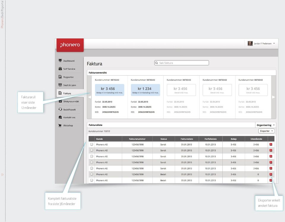 måneder Komplett fakturaliste fra