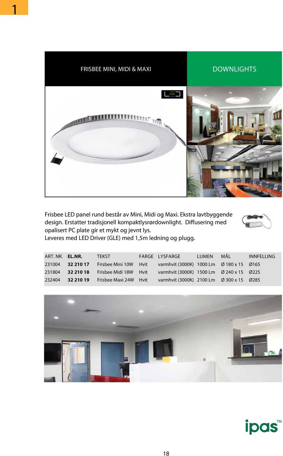 Leveres med LED Driver (GLE) med 1,5m ledning og plugg. ART. NR.