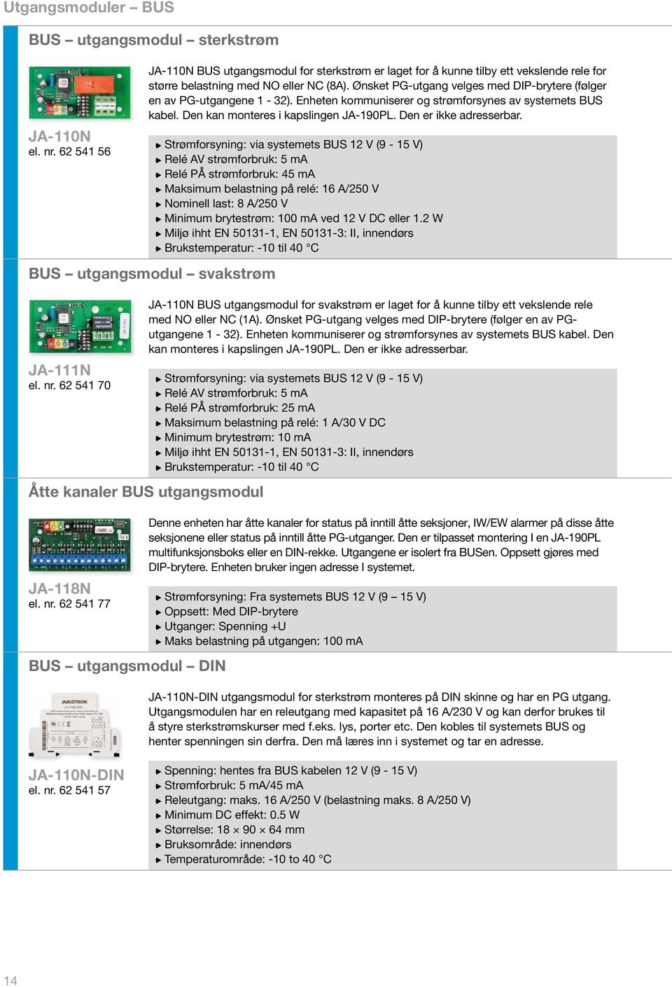 Åtte kanaler BUS utgangsmodul JA-118N el. nr.