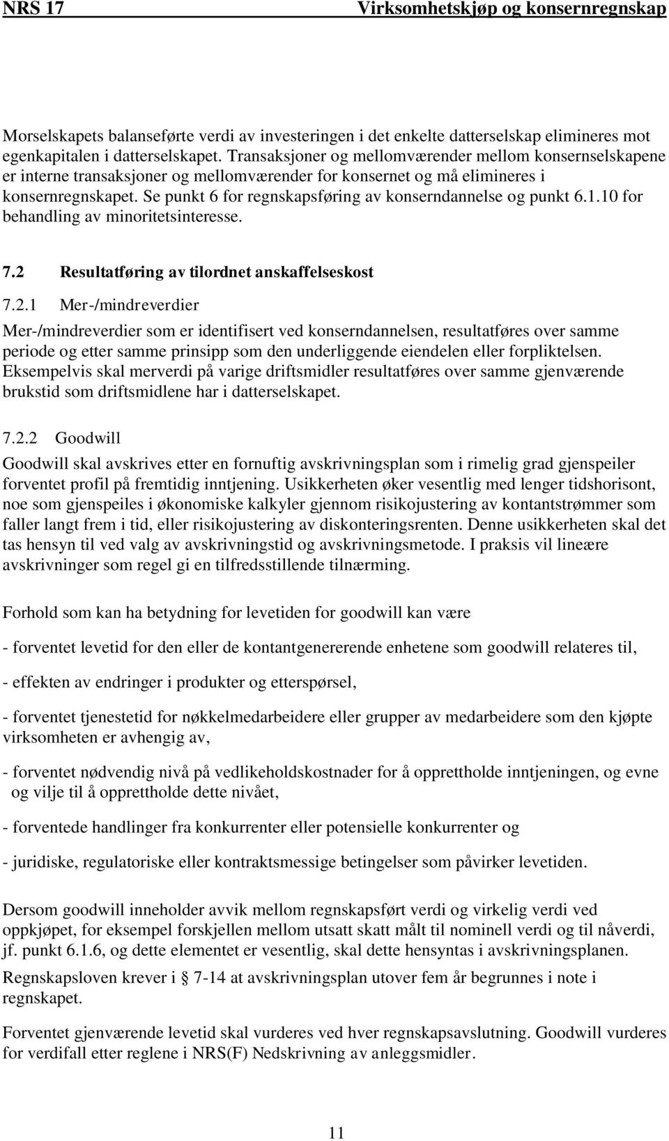 Se punkt 6 for regnskapsføring av konserndannelse og punkt 6.1.10 for behandling av minoritetsinteresse. 7.2 