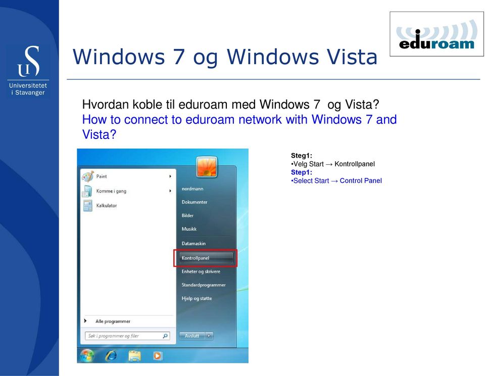 How to connect to eduroam network with Windows 7