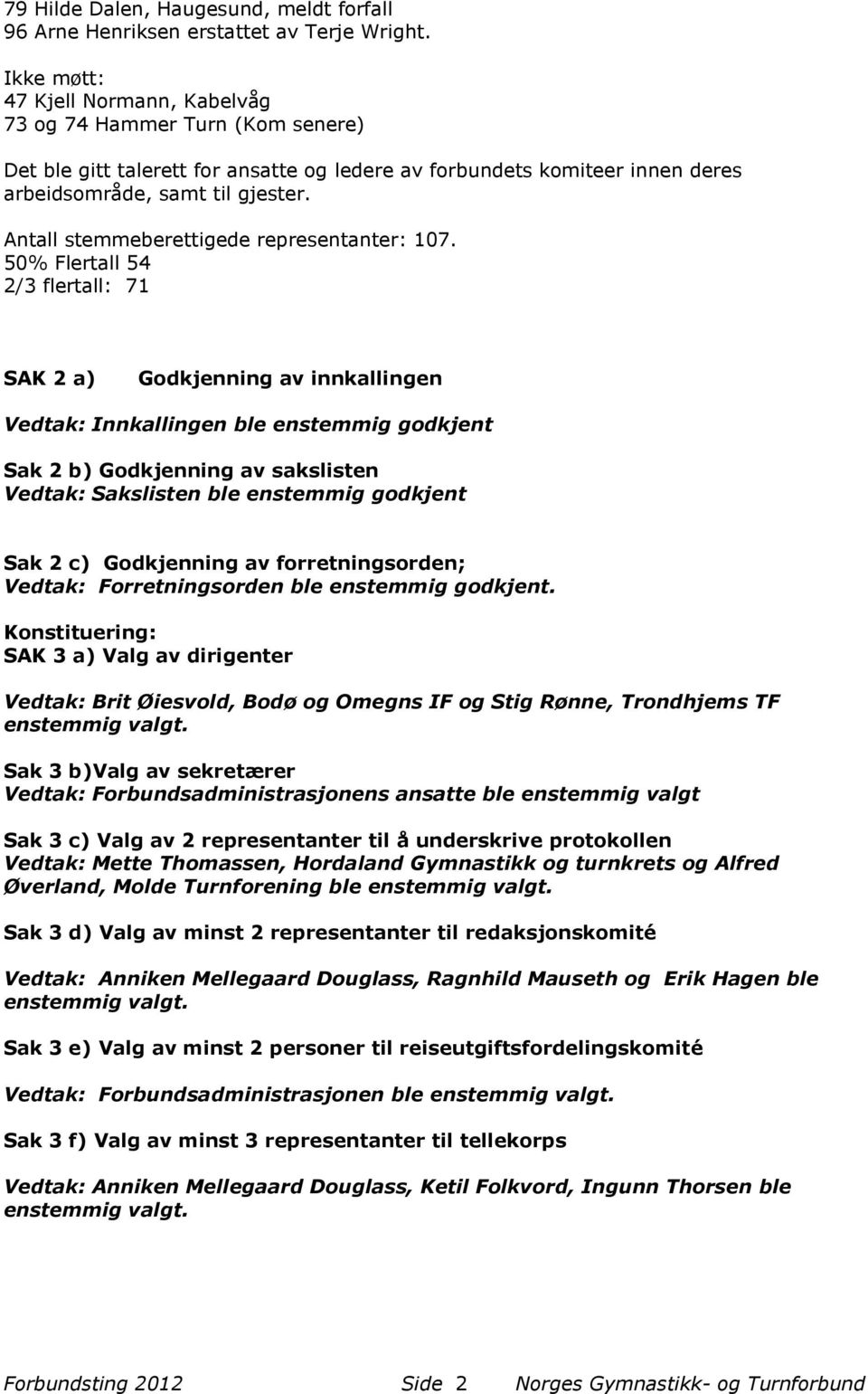 Antall stemmeberettigede representanter: 107.