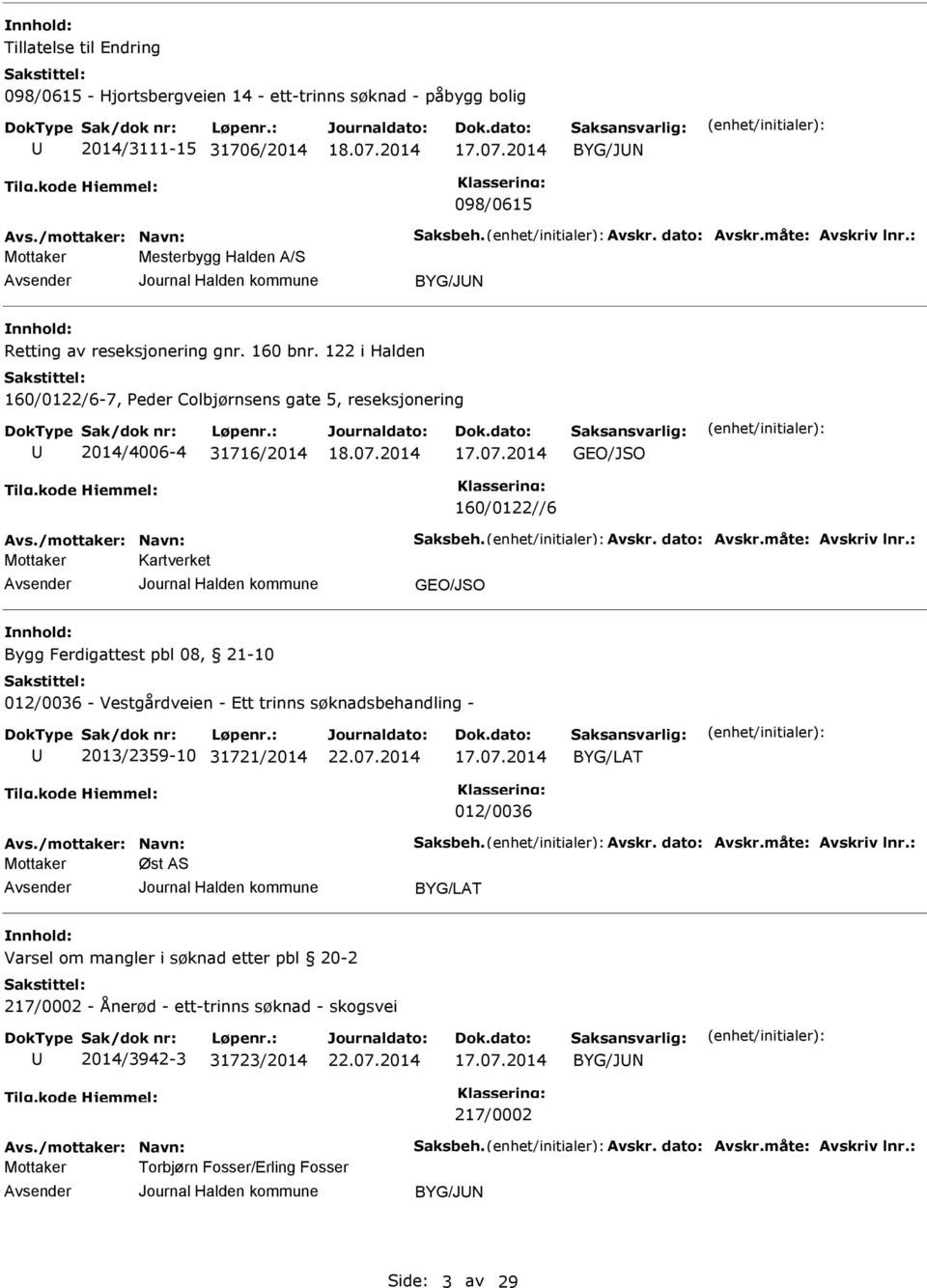 2014 GEO/JSO 160/0122//6 Avs./mottaker: Navn: Saksbeh. Avskr. dato: Avskr.måte: Avskriv lnr.