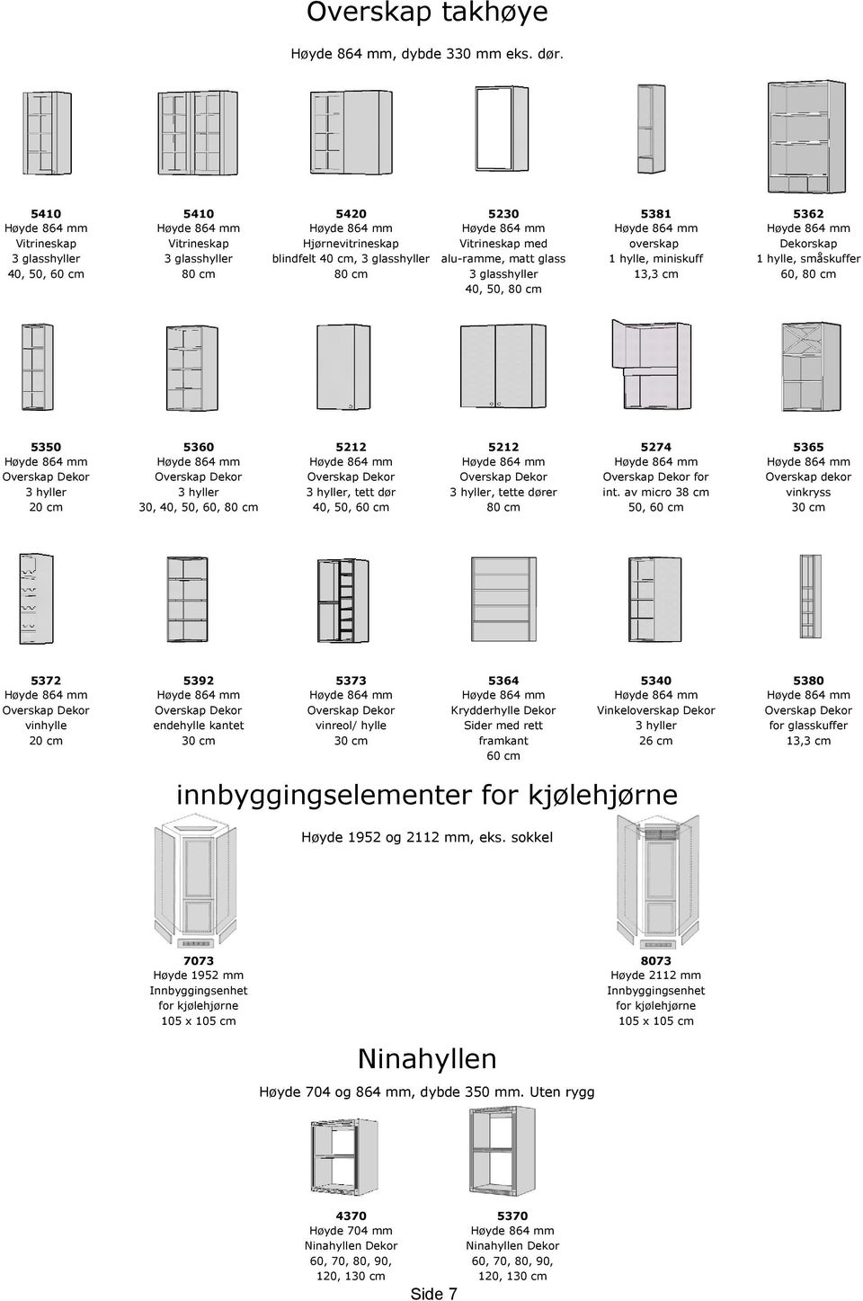 miniskuff 1 hylle, småskuffer 40, 50, 3 glasshyller 13,3 cm 60, 40, 50, 5350 3 hyller 20 cm 5360 3 hyller 30, 40, 50, 60, 5212 5212 5274 5365 for Overskap dekor 3 hyller, tett dør 3 hyller, tette