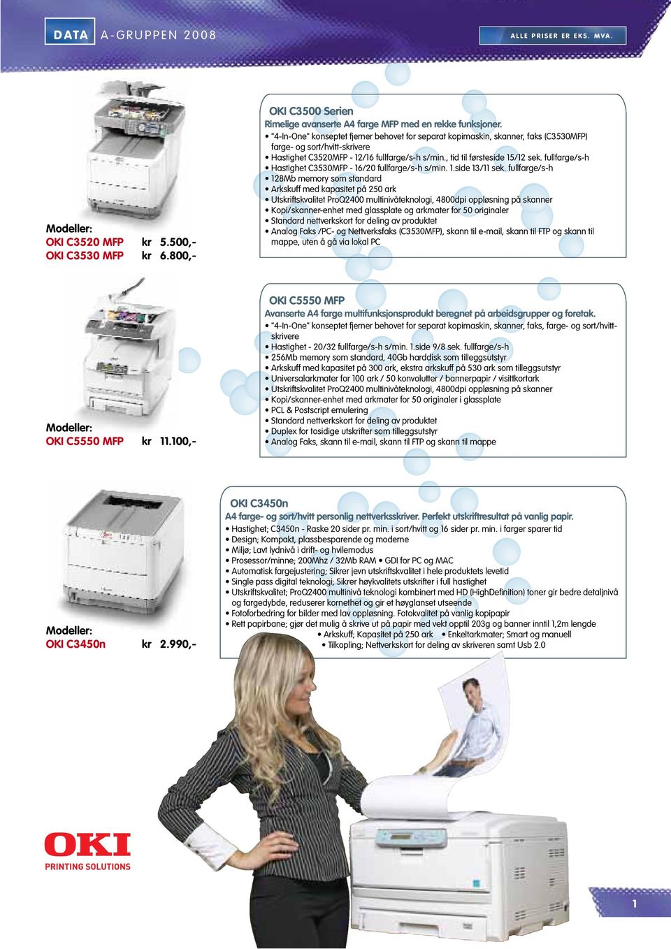 fullfarge/s-h Hastighet C3530MFP - 16/20 fullfarge/s-h s/min. 1.side 13/11 sek.