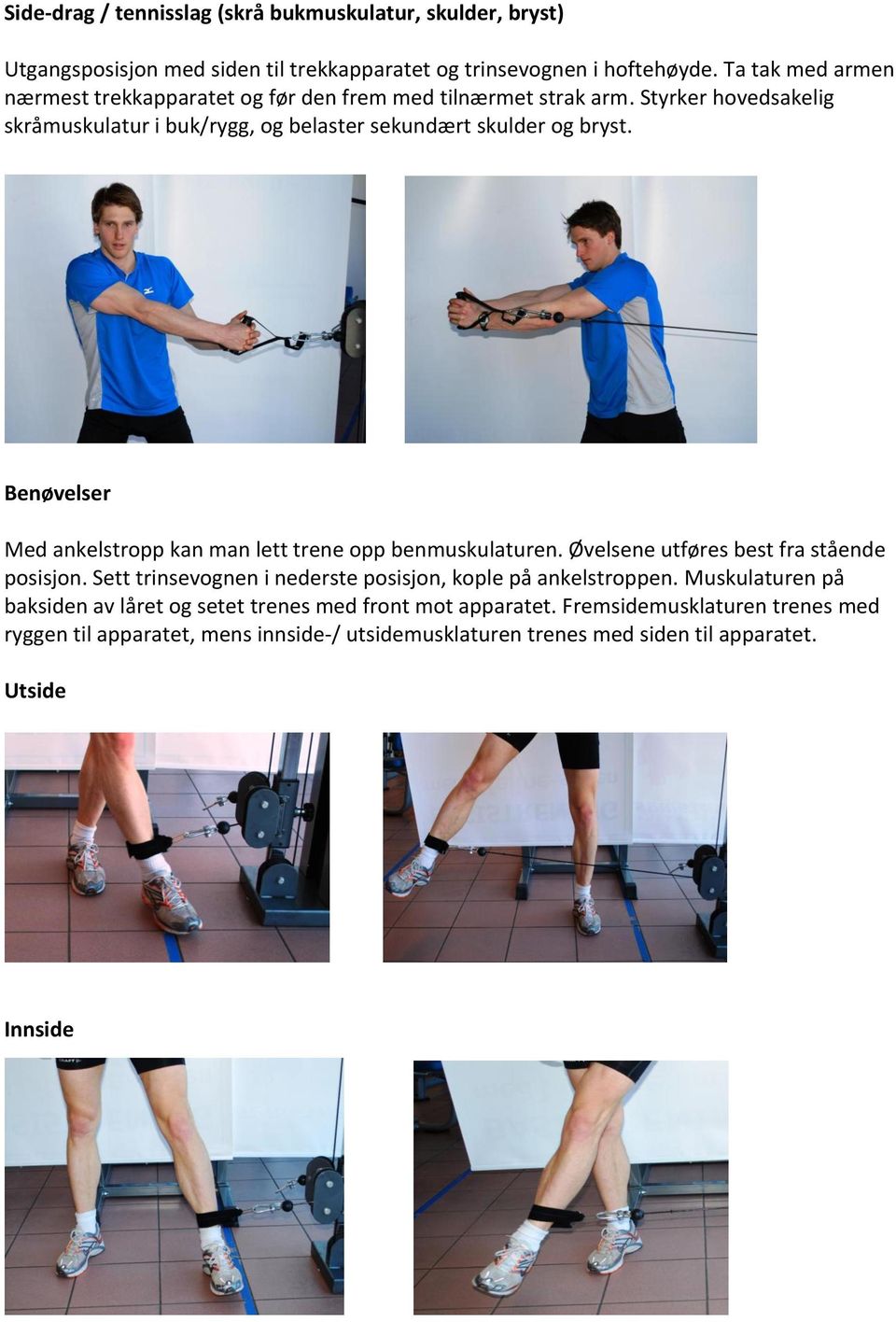 Benøvelser Med ankelstropp kan man lett trene opp benmuskulaturen. Øvelsene utføres best fra stående posisjon.