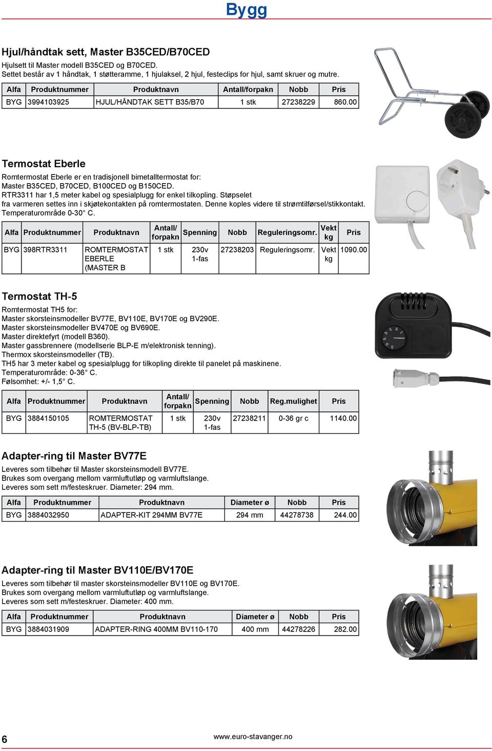 00 Termostat Eberle Romtermostat Eberle er en tradisjonell bimetalltermostat for: Master B35CED, B70CED, B100CED og B150CED. RTR3311 har 1,5 meter kabel og spesialplugg for enkel tilkopling.