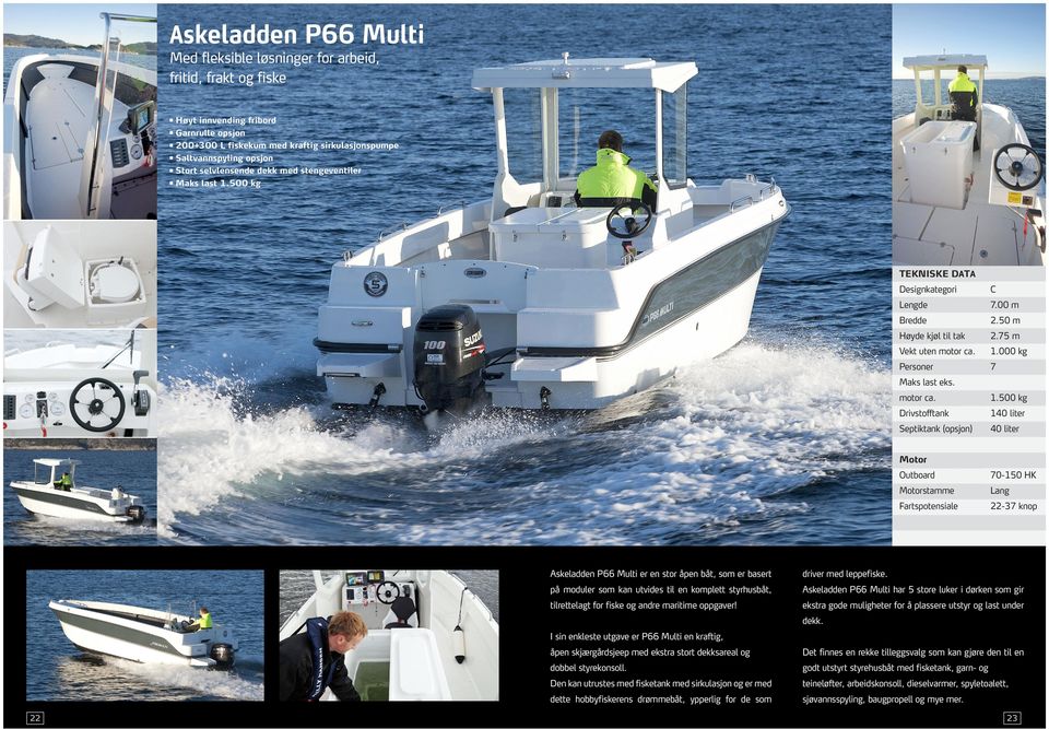 på moduler som kan utvides til en komplett styrhusbåt, Askeladden P66 Multi har 5 store luker i dørken som gir tilrettelagt for fiske og andre maritime oppgaver!