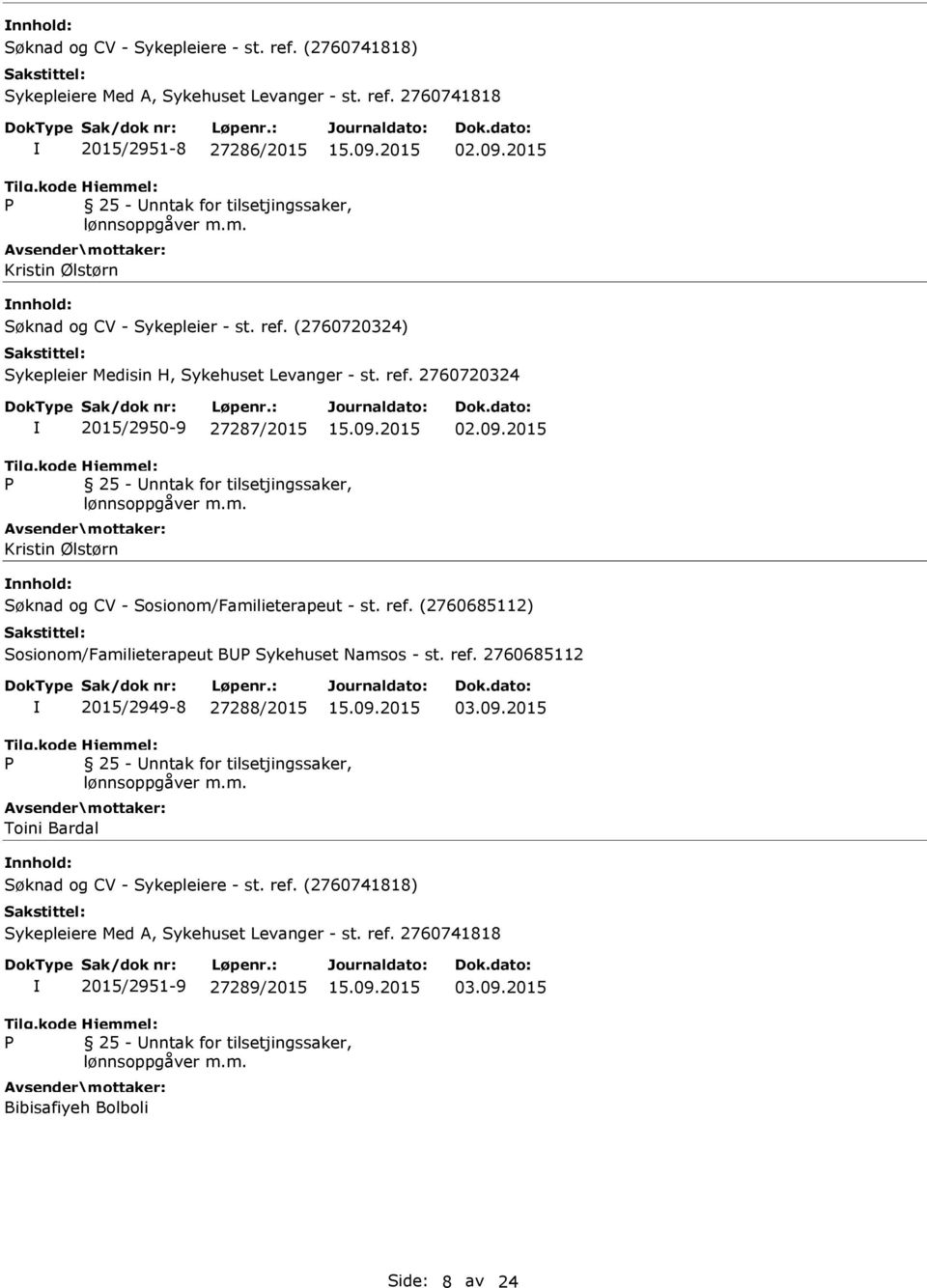 2015 Kristin Ølstørn Søknad og CV - Sosionom/Familieterapeut - st. ref. (2760685112) Sosionom/Familieterapeut B Sykehuset Namsos - st. ref. 2760685112 2015/2949-8 27288/2015 03.