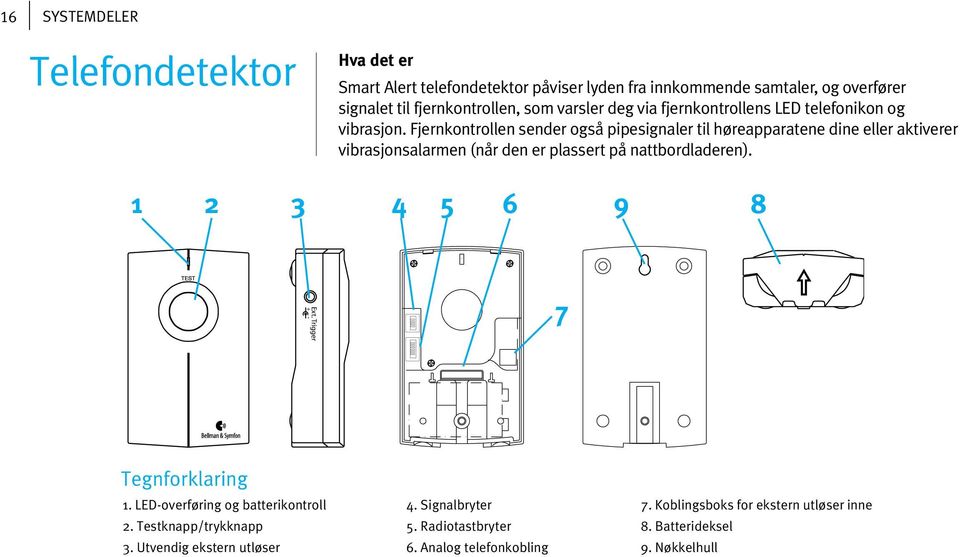 Fjernkontrollen sender også pipesignaler til høreapparatene dine eller aktiverer vibrasjonsalarmen (når den er plassert på nattbordladeren).