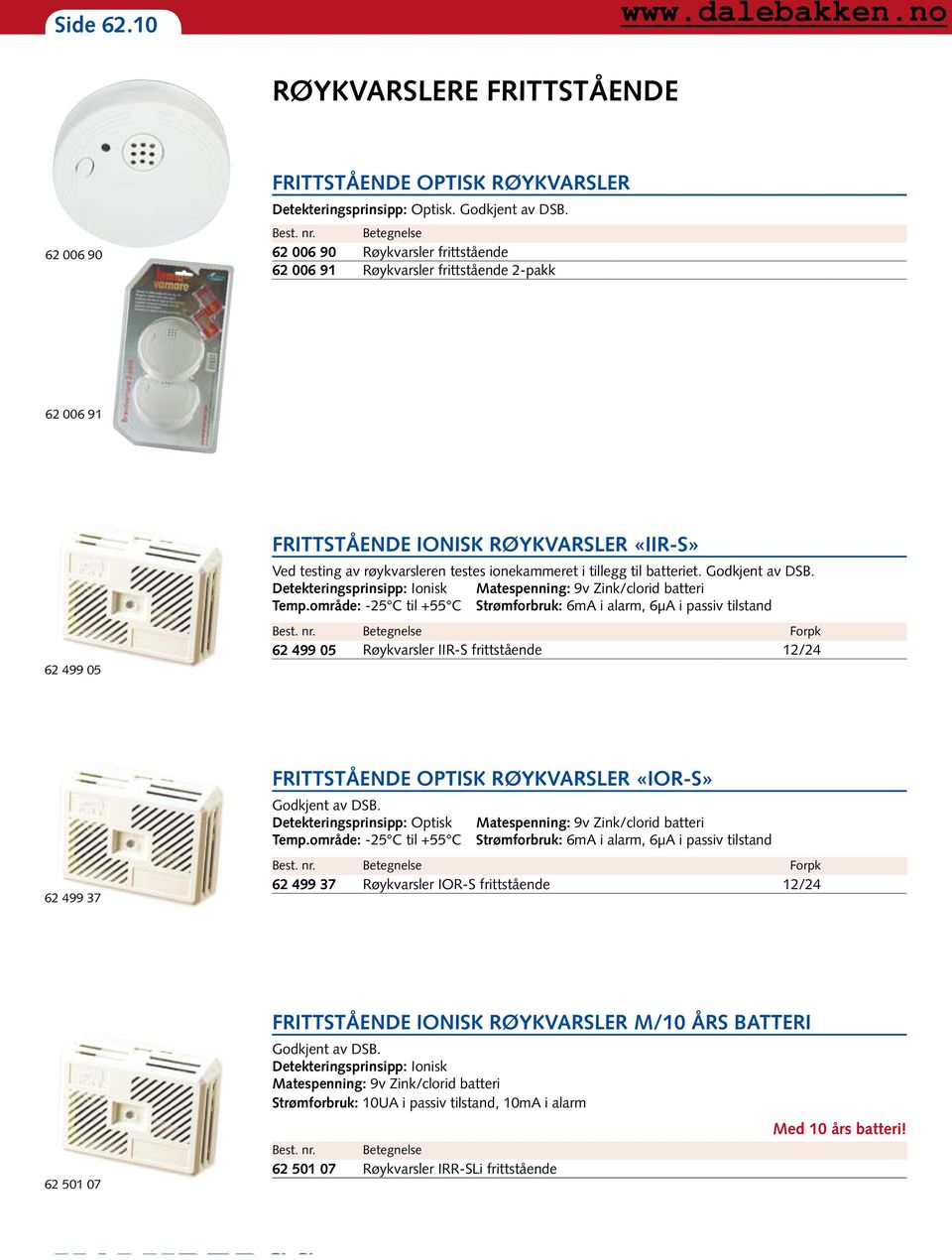 batteriet. Godkjent av DSB. Detekteringsprinsipp: Ionisk Matespenning: 9v Zink/clorid batteri Temp.