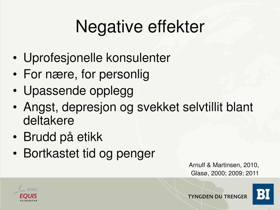 svekket selvtillit blant deltakere Brudd på etikk