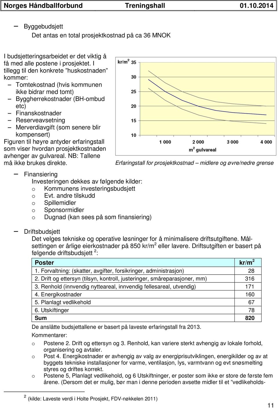 kompensert) Figuren til høyre antyder erfaringstall som viser hvordan prosjektkostnaden avhenger av gulvareal. NB: Tallene må ikke brukes direkte.