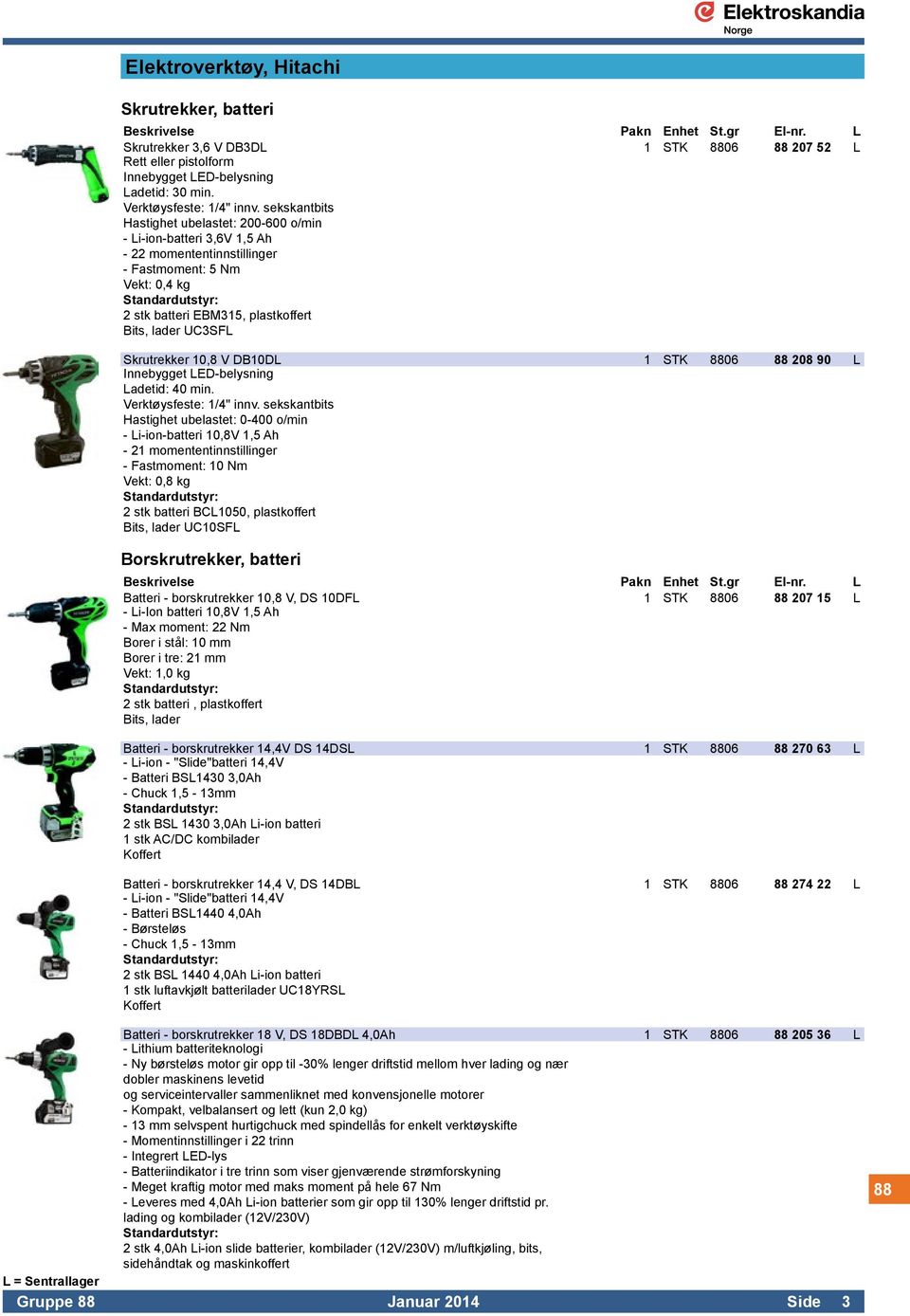 UC3SFL Skrutrekker 10,8 V DB10DL 1 STK 8806 88 208 90 L Innebygget LED-belysning Ladetid: 40 min. Verktøysfeste: 1/4" innv.