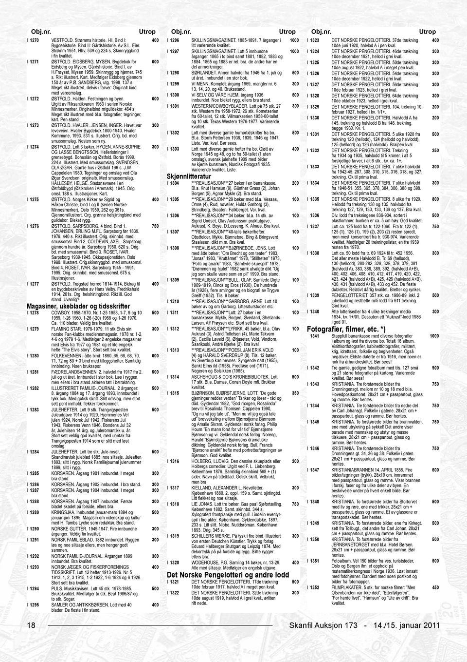 1865 i to bind samt 1881, 1882, 1883 og I 1324 10de juni 1920, halvlod A i pen kval. DET NORSKE PENGELOTTERI. 46de trækning 10de december 1921, hellod i grei kval. I 1271 ØSTFOLD. EIDSBERG, MYSEN.