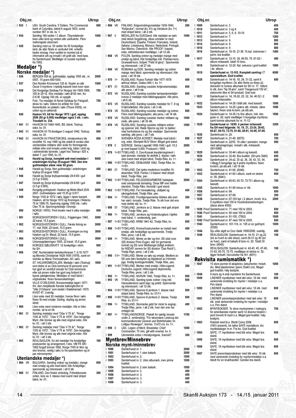 Tilsynelatende bare ulike land og nesten alle usirkulerte. Flere mellomgode observert. Samling med ca. 50 sedler fra 50 forskjellige land, de aller fleste er usirkulert inkl. enkelte bedre innslag.