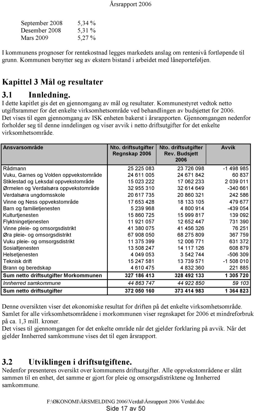 Kommunestyret vedtok netto utgiftsrammer for det enkelte virksomhetsområde ved behandlingen av budsjettet for 2006. Det vises til egen gjennomgang av ISK enheten bakerst i årsrapporten.