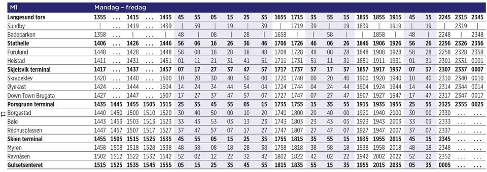 .. 1446 56 06 16 26 36 46 1706 1726 46 06 26 1846 1906 1926 56 26 2256 2326 2356 Furulund 1448... 1428... 1448 58 08 18 28 38 48 1708 1728 48 08 28 1848 1908 1928 58 28 2258 2328 2358 Heistad 1411.
