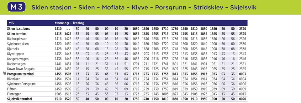 36 46 56 06 16 26 1636 1646 1656 1716 1736 1756 1816 1836 1856 26 56 2326 Sykehuset skien 1420 1430 40 50 00 10 20 30 1640 1650 1700 1720 1740 1800 1820 1840 1900 30 00 2330 Kjørbekk 1428 1438 48 58