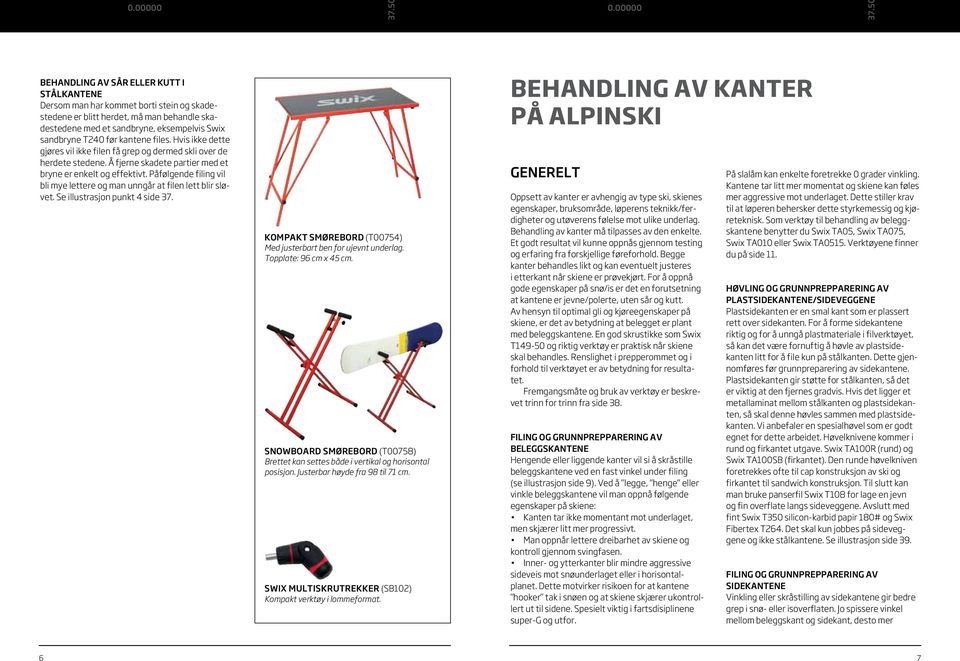 Påfølgende filing vil bli mye lettere og man unngår at filen lett blir sløvet. Se illustrasjon punkt 4 side 37. Kompakt smørebord (T00754) Med justerbart ben for ujevnt underlag.