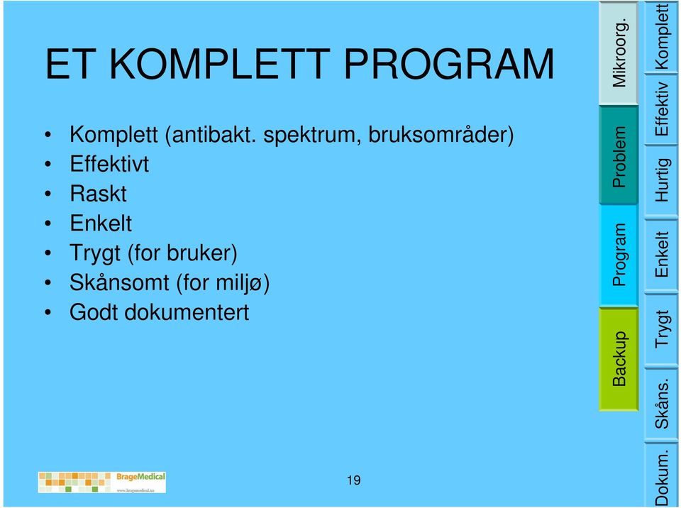 bruker) Skånsomt (for miljø) Godt dokumentert Backup